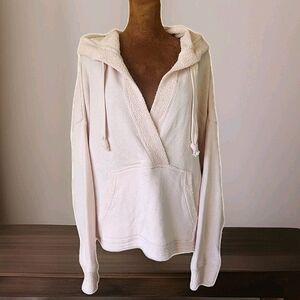 Ocean Drive Hoodies Size M Cropped Relaxed Fit‎ Beige Pink Lightweight Casual